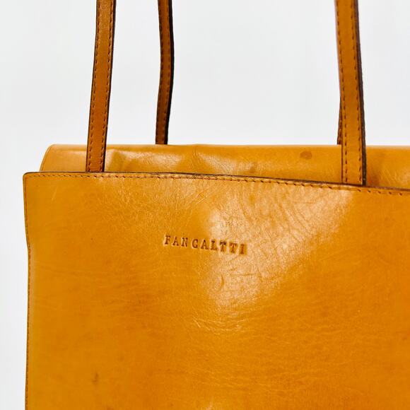 Vintage 90s Fangalitti Caramel Yellow Leather Classic Structured Purse - Picture 2 of 7